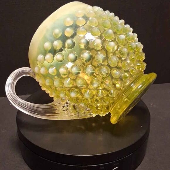 Fenton Yellow Uranium Topaz Opalescent Hobnail Squat Pitcher - Picture 4 of 6